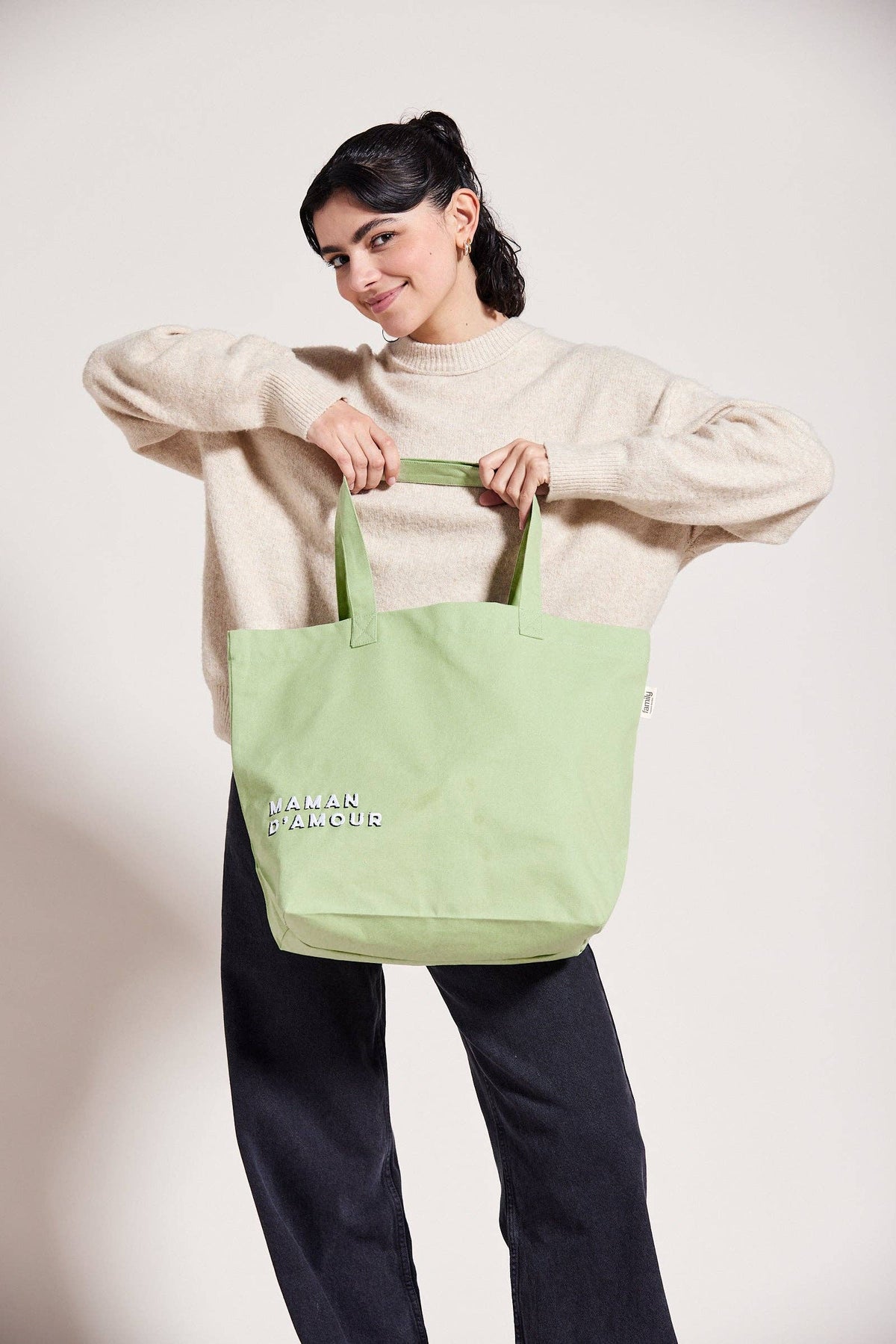 Sac vert d'eau brodé 'maman d'amour'