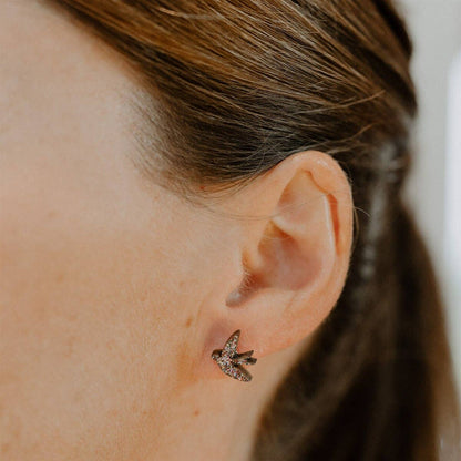 Boucles d'oreilles en bois pailletées - Hirondelles