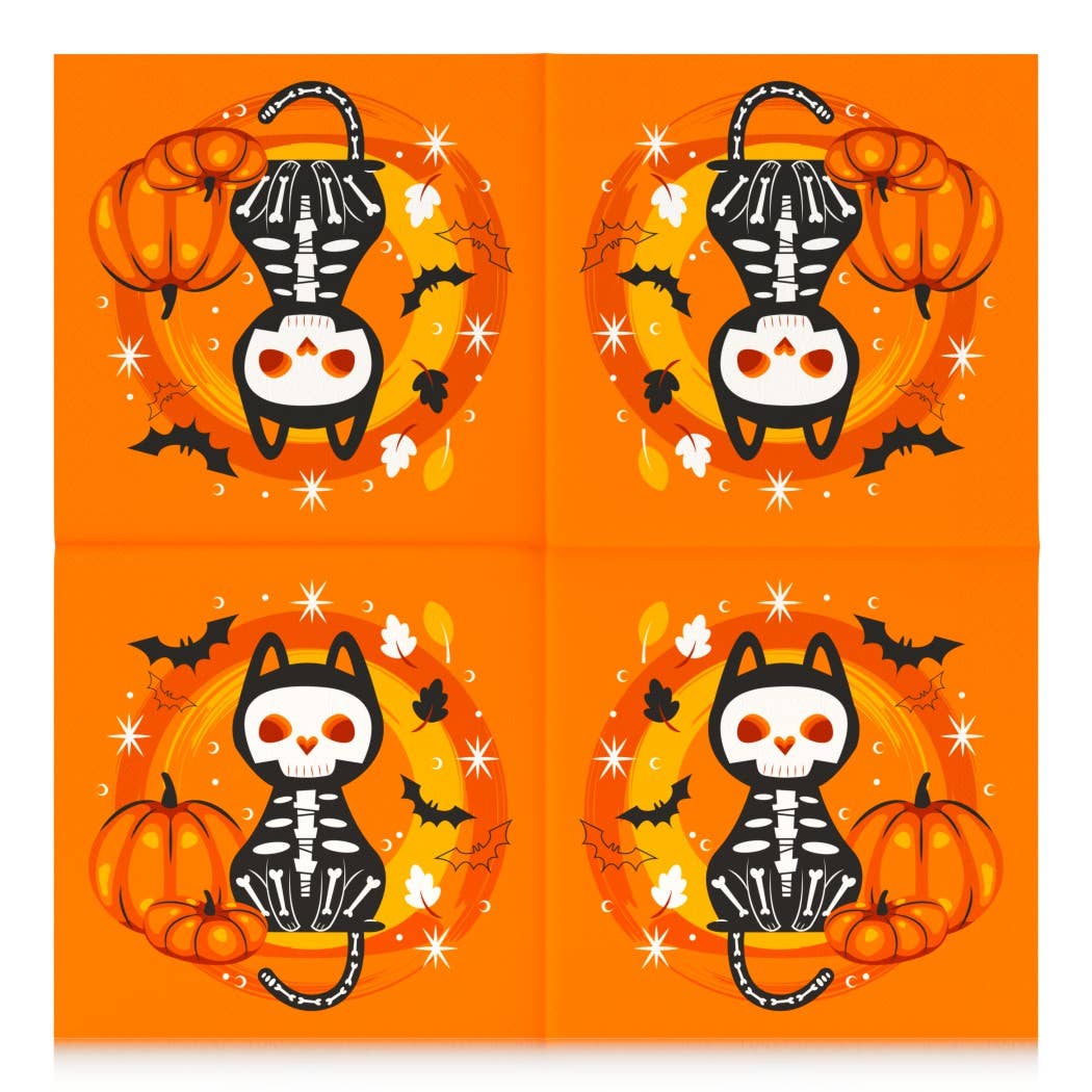 Serviettes en papier Halloween chat squelette - image 2