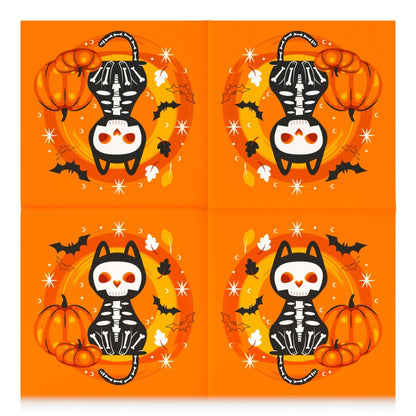 Serviettes en papier Halloween chat squelette - image 2