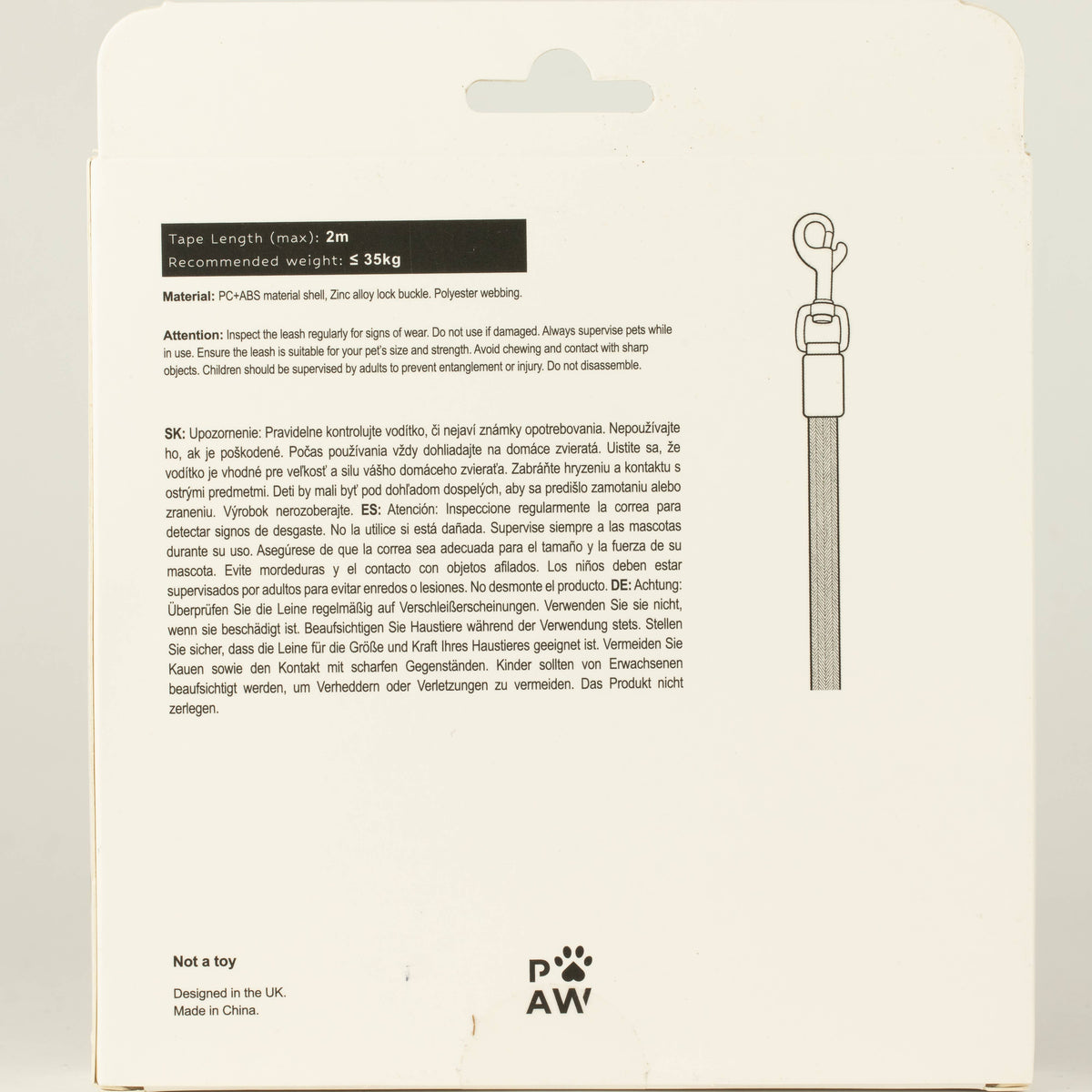 Laisse pour animal de compagnie Paw - Pocket Pod - 2 m - Jusqu'à 35 kg: Gray