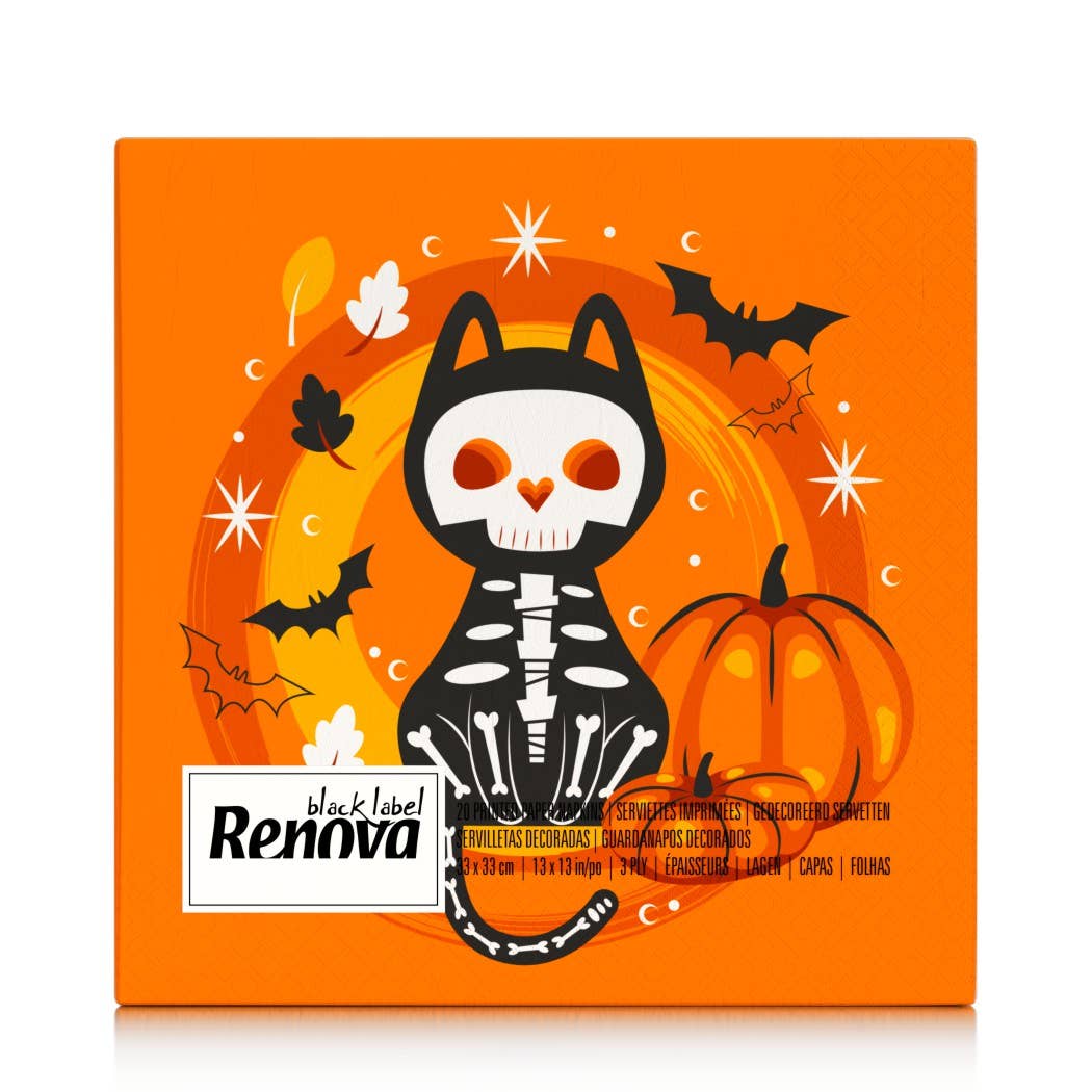 Serviettes en papier Halloween chat squelette