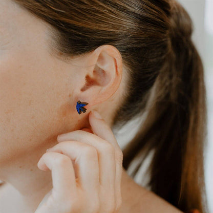 Boucles d'oreilles en bois pailletées - Hirondelles