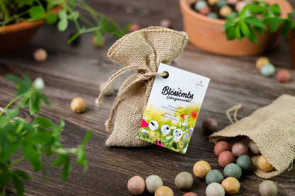 Sac cadeau en jute biologique avec 8 Blossombs colorés