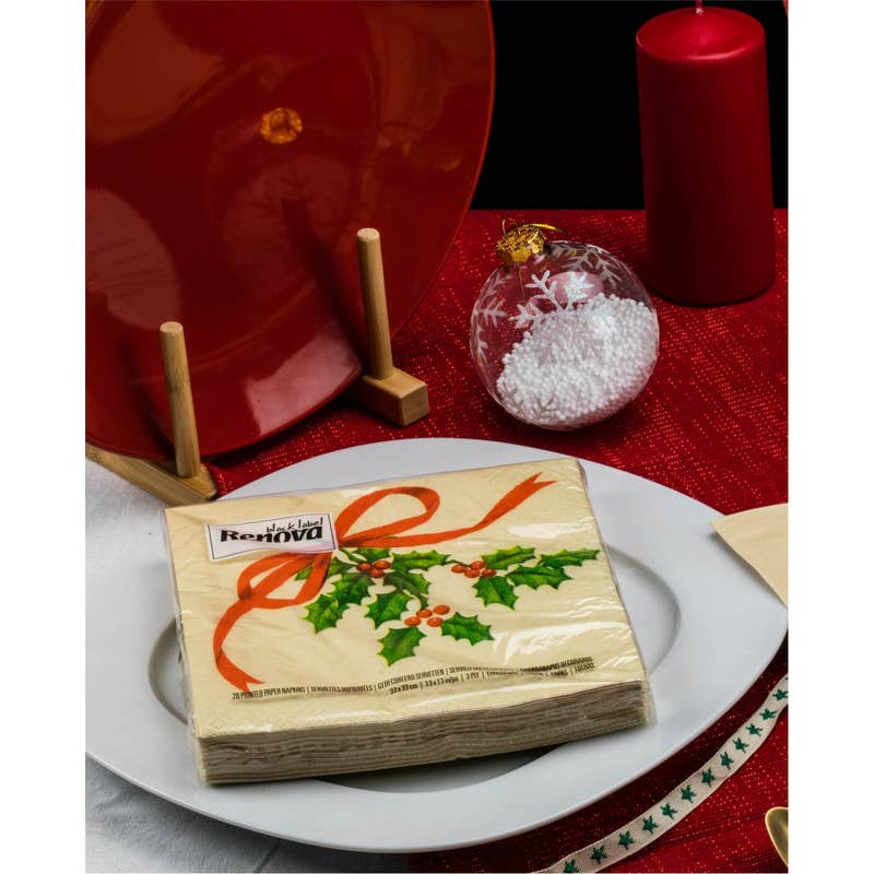 Serviettes en papier de Noël avec ruban rouge - image 2