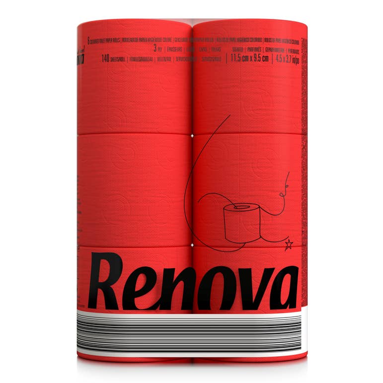 Papier toilette Renova rouge - paquet de 6 rouleaux