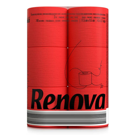 Papier toilette Renova rouge - paquet de 6 rouleaux