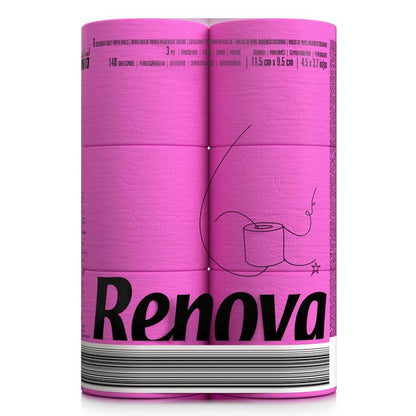 Papier toilette Renova Fuchsia - 6 rouleaux