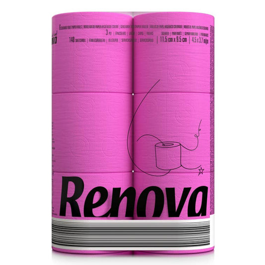 Papier toilette Renova Fuchsia - 6 rouleaux