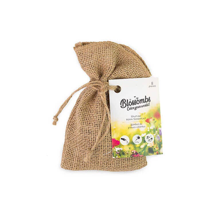Sac cadeau en jute biologique avec 8 Blossombs colorés