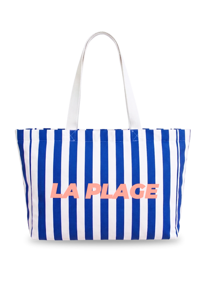 Grand cabas LA PLAGE rayé blanc et bleu