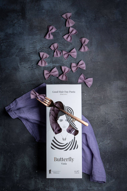 Pâtes Farfallone Violet Good Hair Day avec Carottes Noires