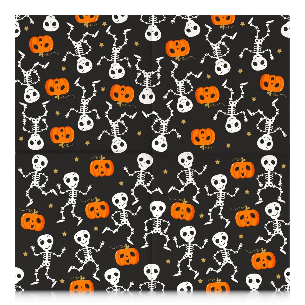 Serviettes en papier Halloween avec squelettes et citrouilles - image 2