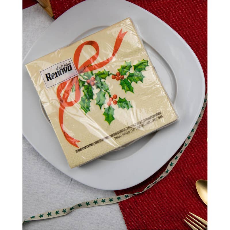 Serviettes en papier de Noël avec ruban rouge - image 3