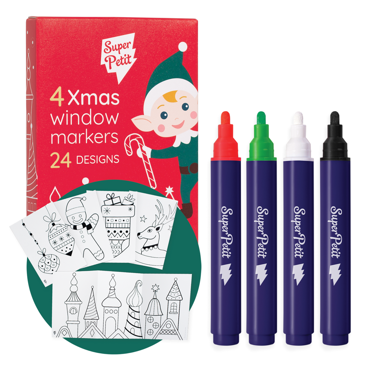 Quatre feutres pour vitres thème Noël
